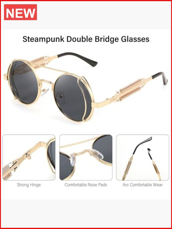 Retro Steampunk Gothic Round Metal Frame Aviator Sunglasses main image 4